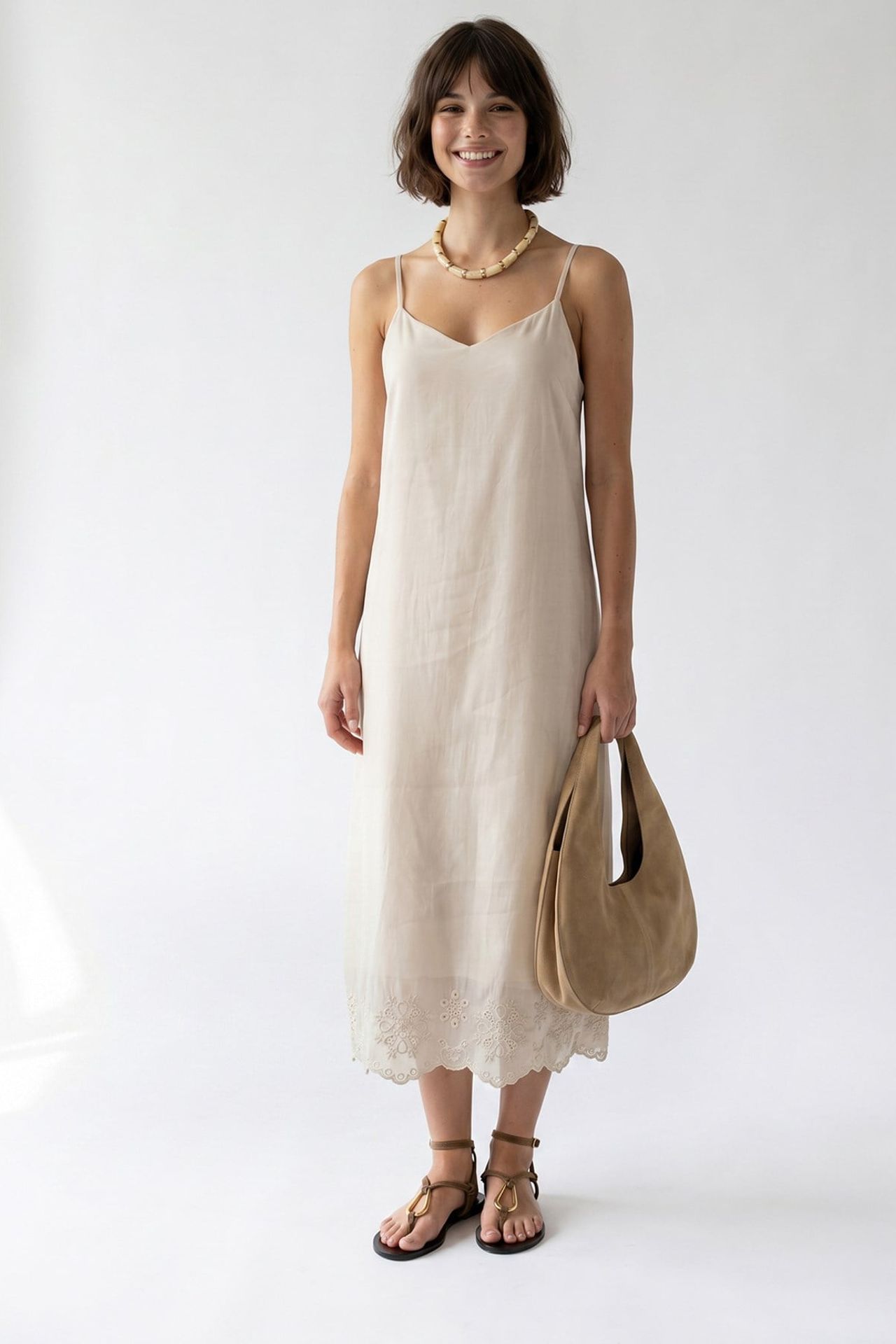 MIXRAY Embroidered A-Line Midi Slip Dress 2