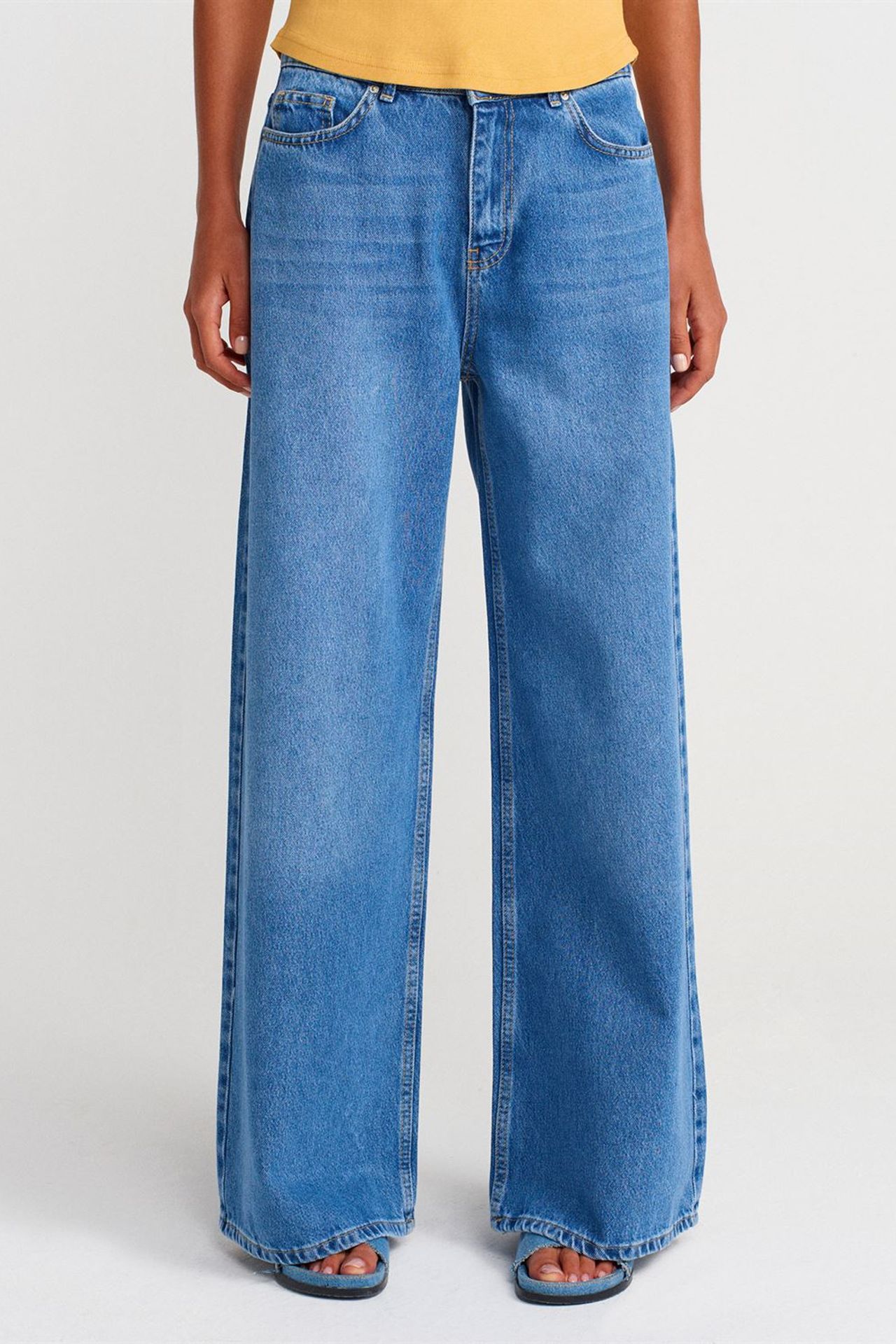 DILVIN Yüksek Bel Bol Paça Denim Jean 4