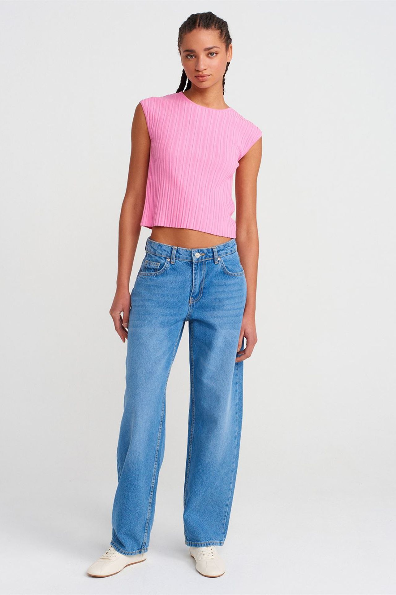 DILVIN Fitilli Örme Crop Bluz 4