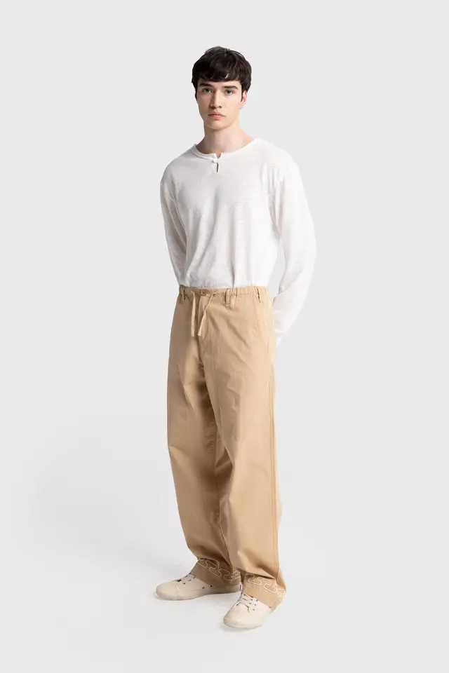 GIESTO Men's Cotton Poplin Wide-Leg Knit Pants