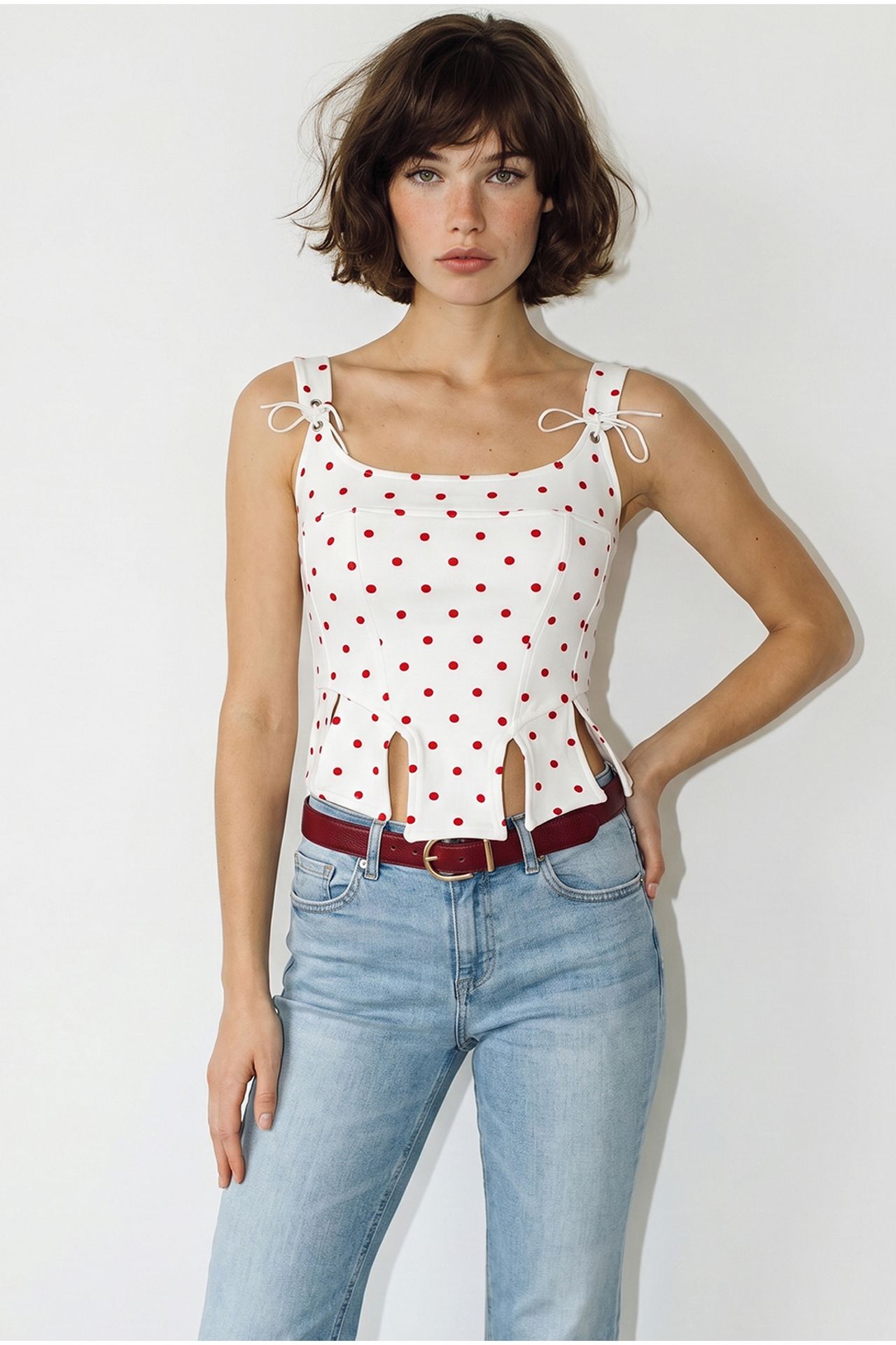 LUCCI Women's Cropped Polka Dot Corset Top 2