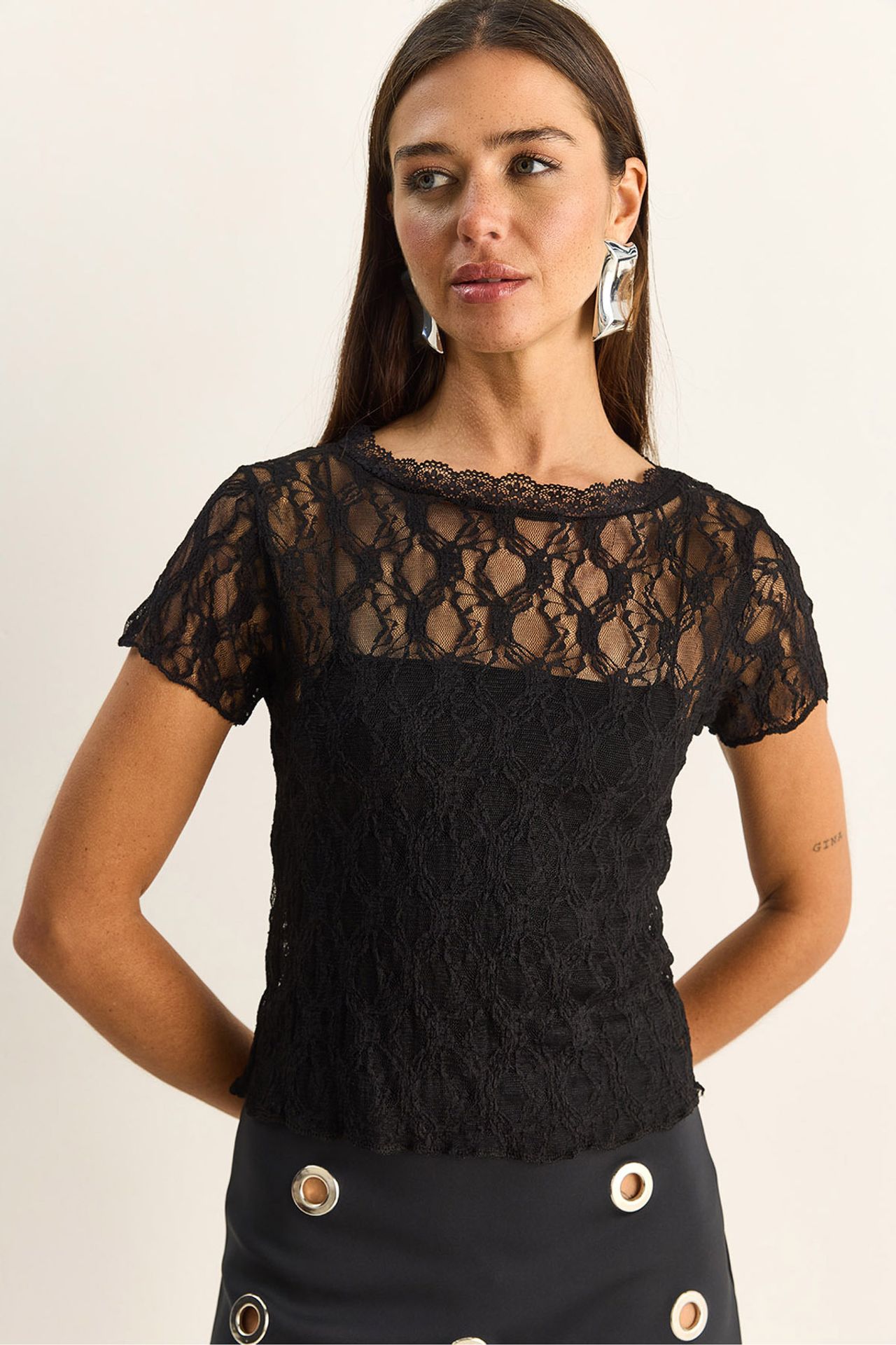 LUCCI Lace Crew Neck Blouse 1