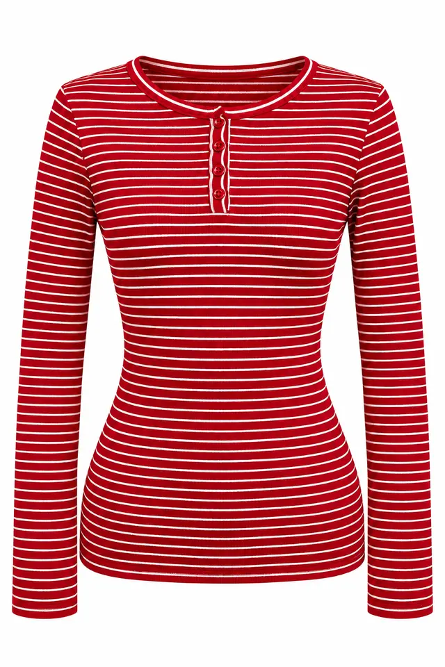 MIXRAY Striped Ribbed Button Blouse