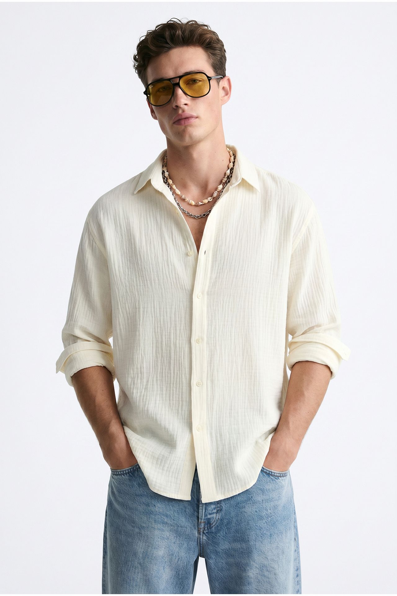 LUCCI Oversized Textured Button-Front Shirt 1