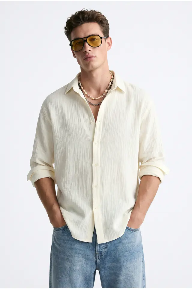 LUCCI Oversized Textured Button-Front Shirt