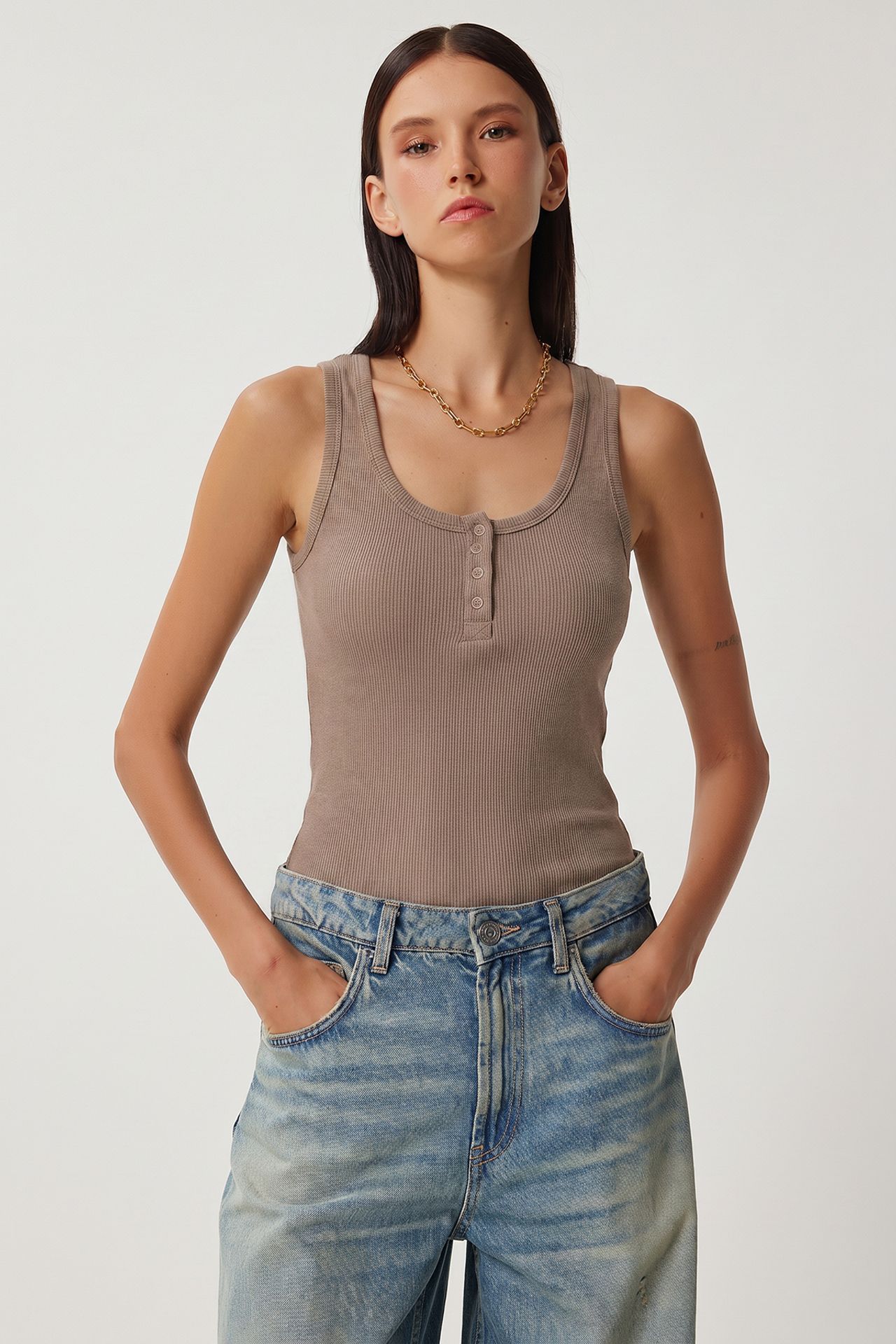 ISTANBUL Fitted Cotton-Blend Button Cami Top 3