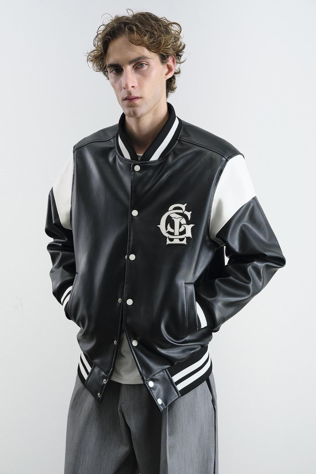 GIESTO Color Blocked Faux Leather Bomber Jacket 4