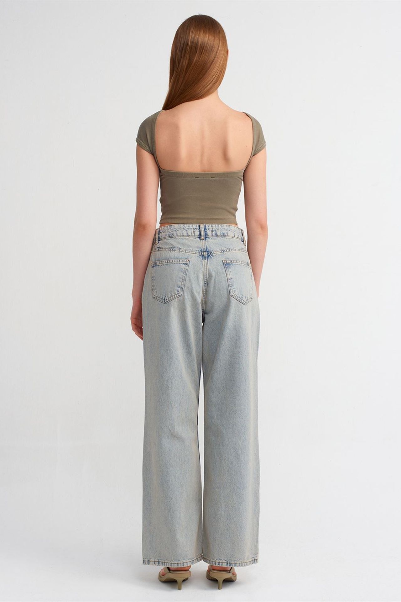 DILVIN Orta Bel Geniş Paça Pamuklu Denim Jean 2