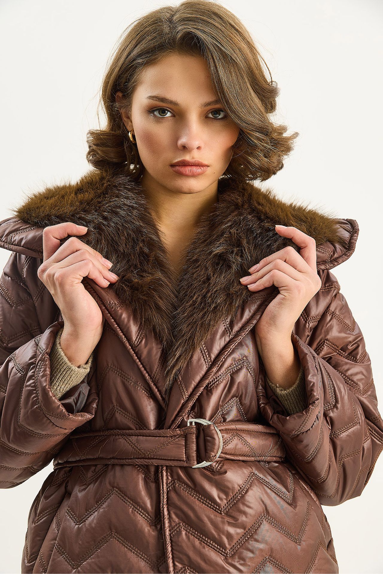 LUCCI Hooded Faux Fur Detailed Jacket