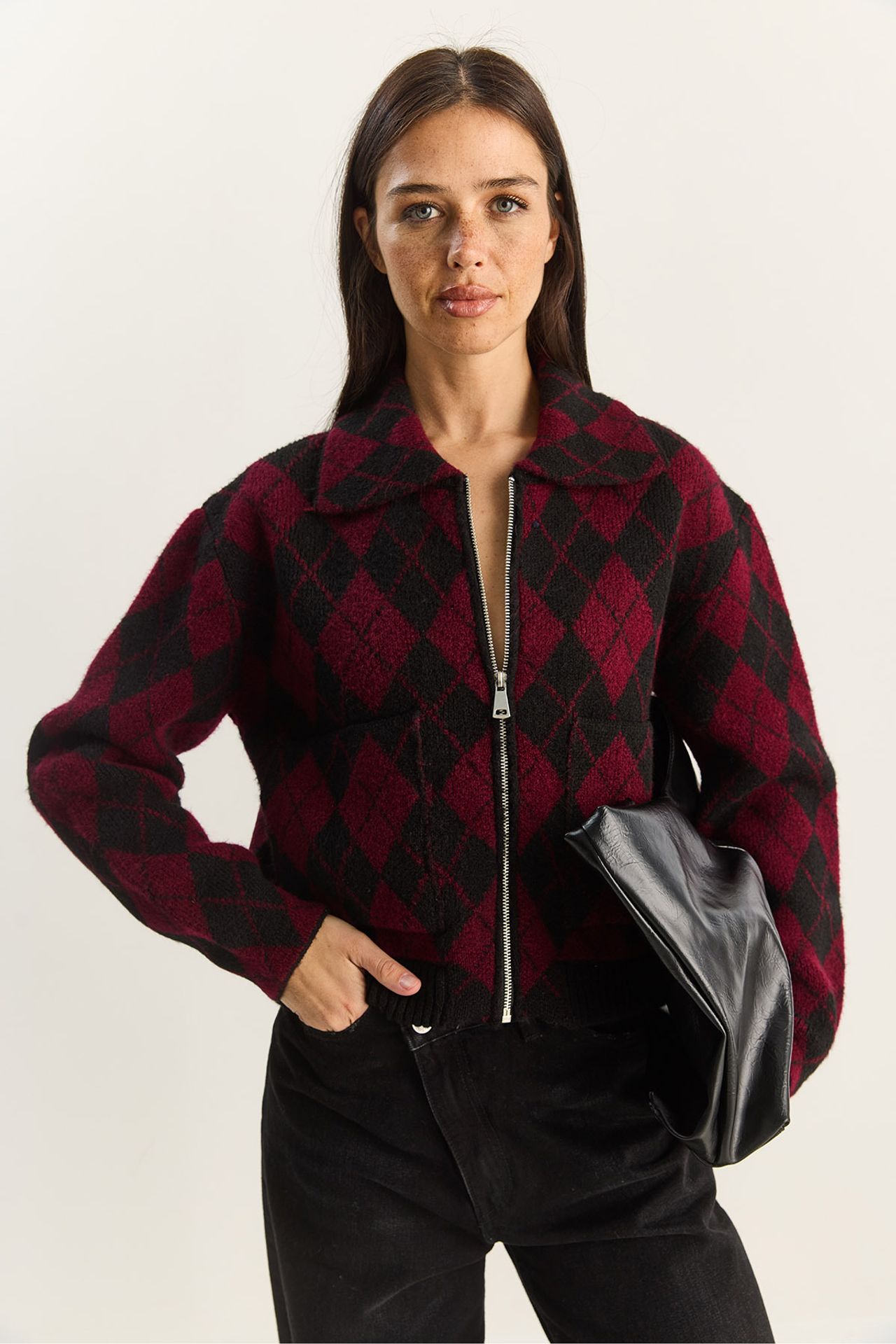 LUCCI Thick Jacquard Knit Cardigan with Zipper 2