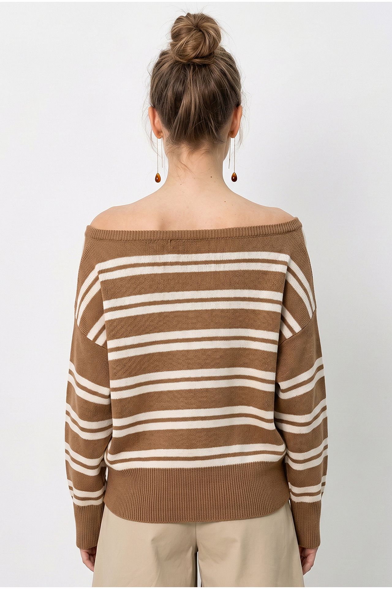 LUCCI Off Shoulder Striped Ribbed Sweater 6