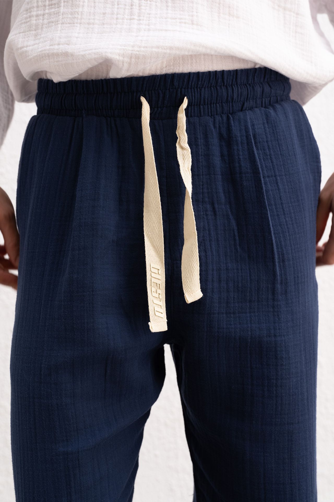 GIESTO Textured Cotton Relaxed Fit Drawstring Waist Pants 2