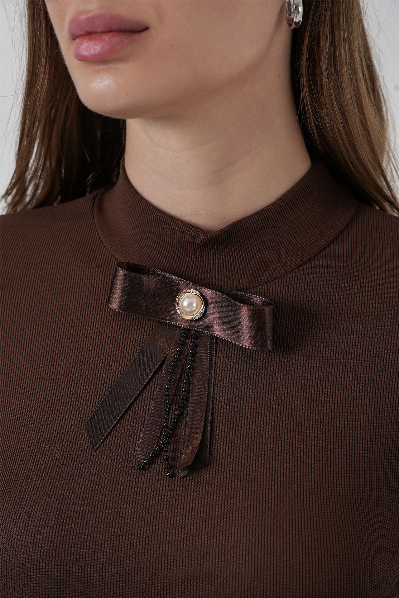BDART Fitted Long Sleeve Half Turtleneck Blouse with Ribbon Detail 4