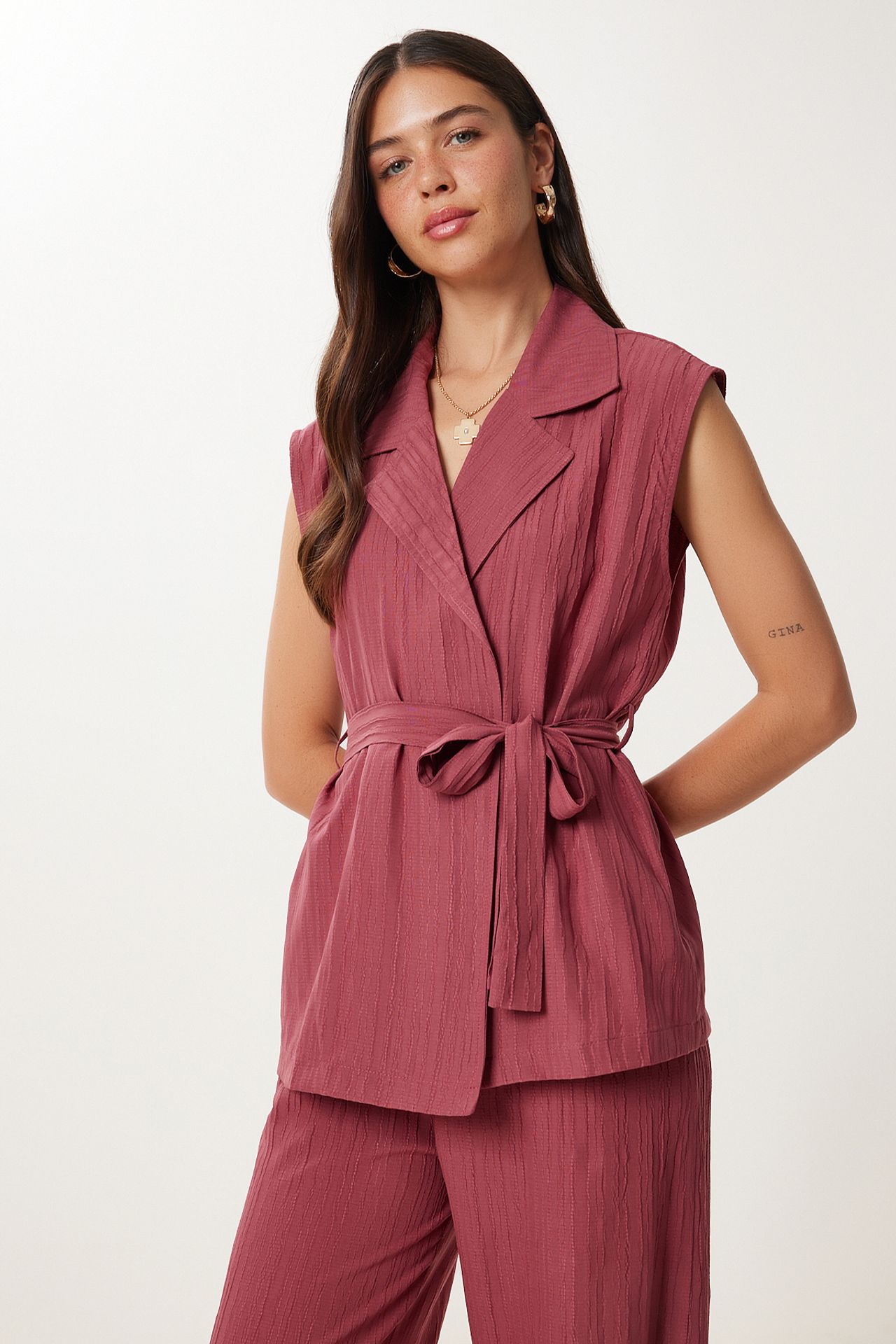 ISTANBUL High Waist Two-Piece Set with Shirt Collar and Wide Leg Pants 4