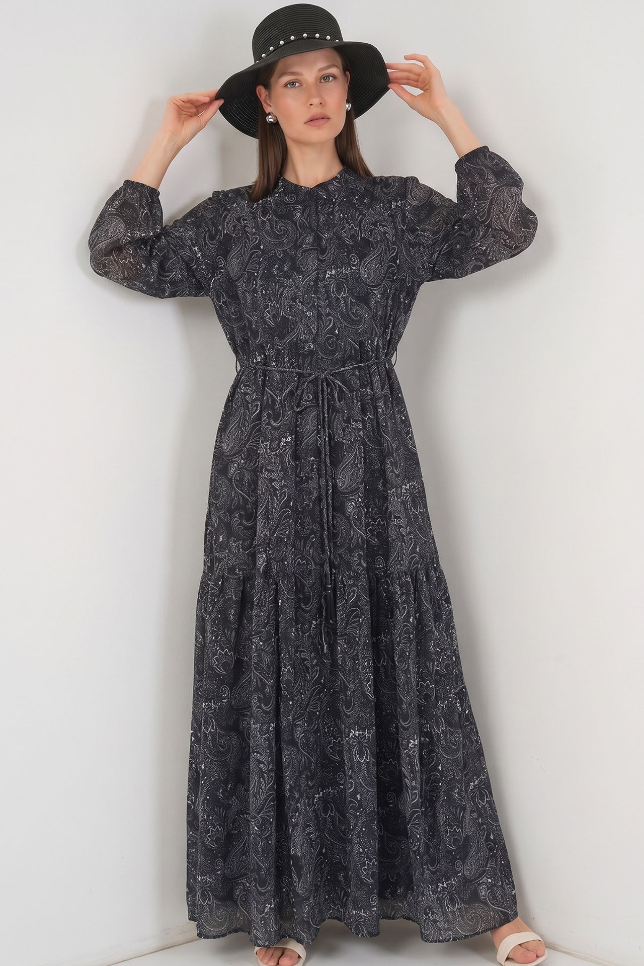BDART Buttoned Crew Neck Maxi Dress with Waistband