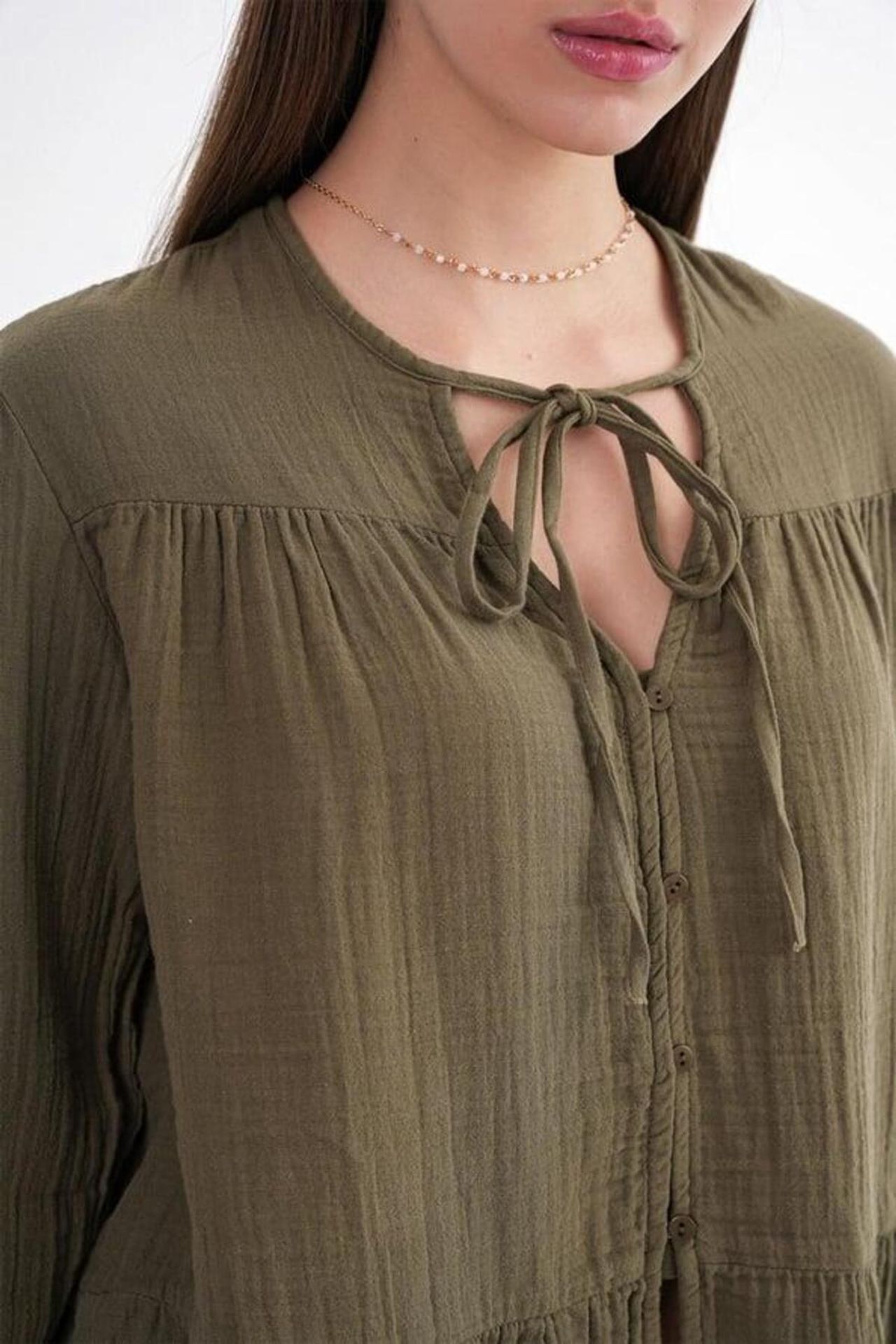 Mixray Long Sleeve Relaxed Fit Blouse with Tie-Neck 6