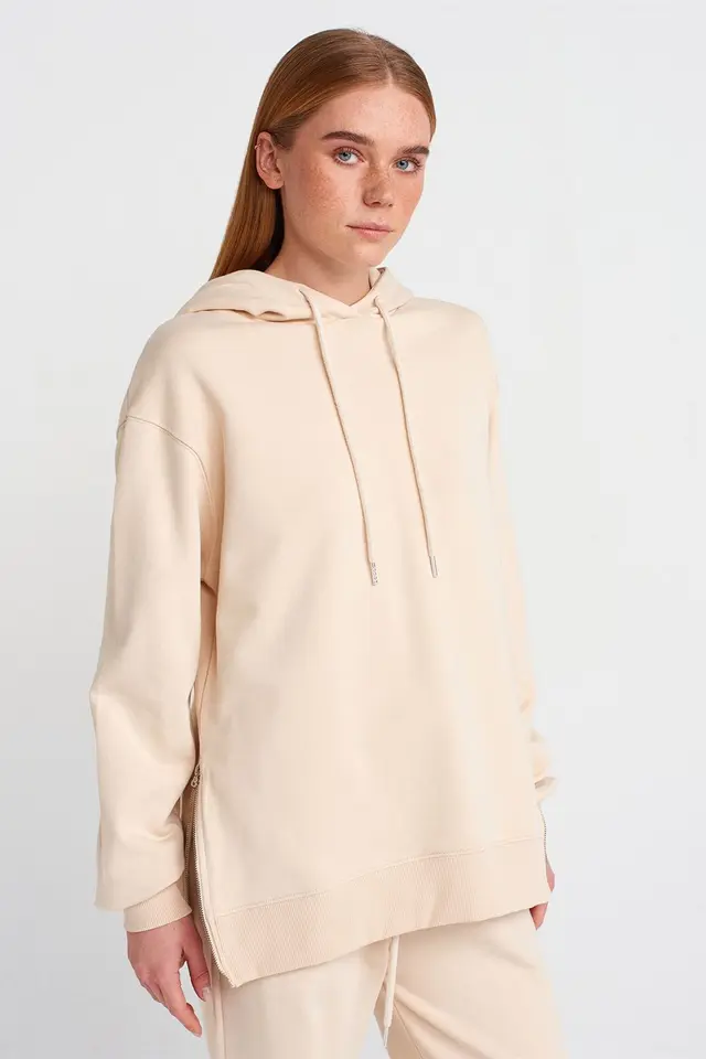 DILVIN Oversized Cotton Zip-Front Hooded Sweatshirt