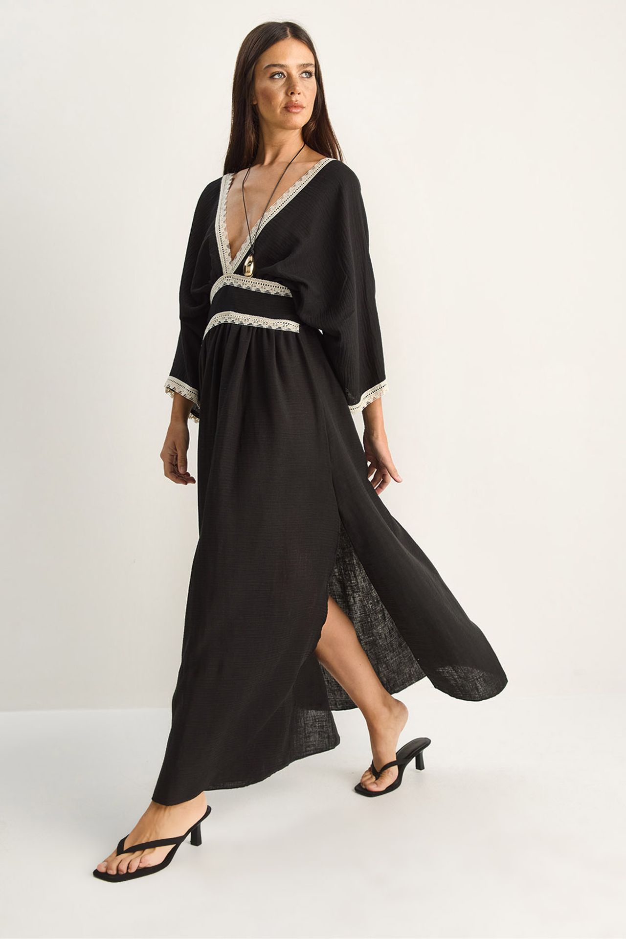 LUCCI Cotton Muslin Maxi Dress With Lace 3