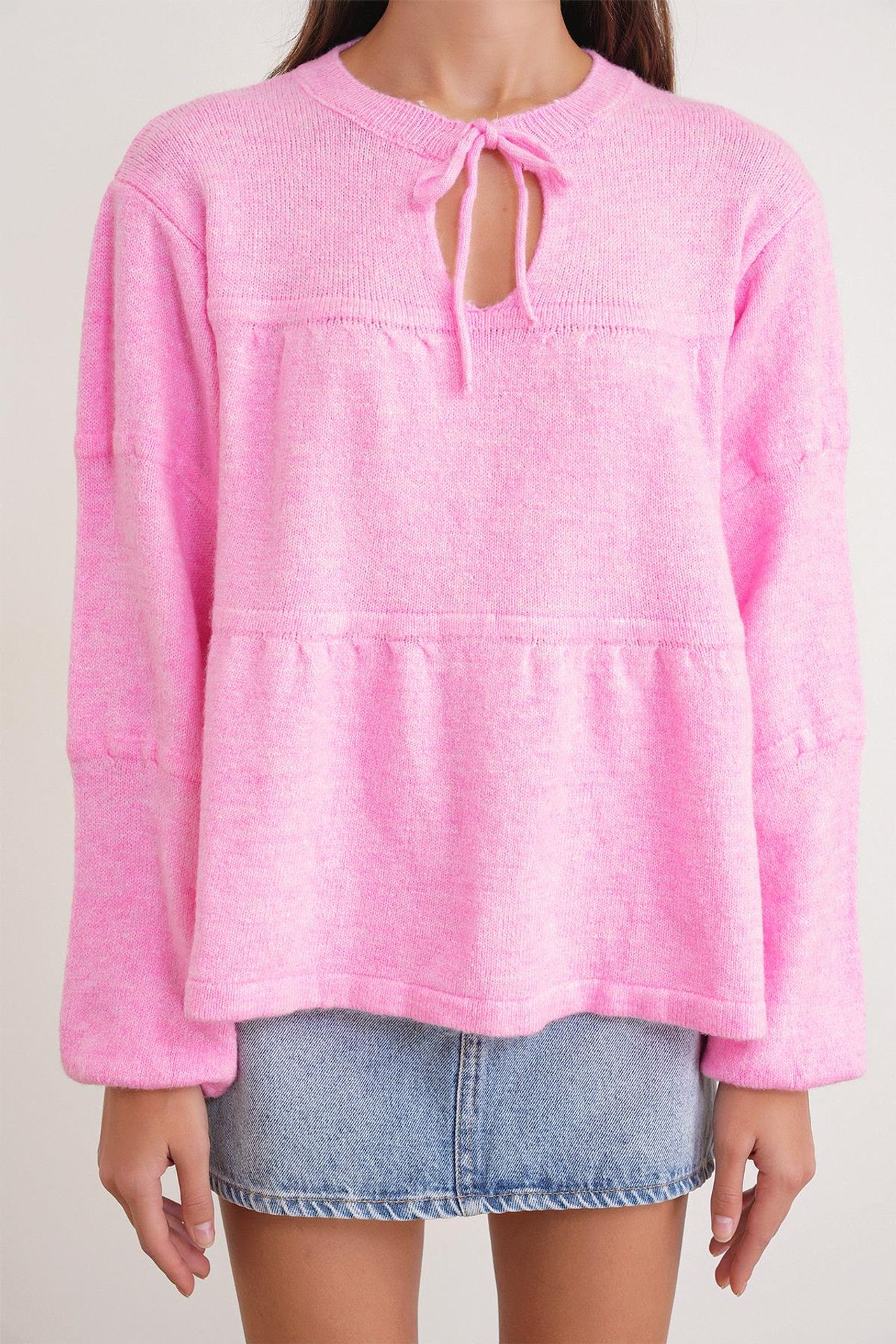 Mixray Tie-Detail Loose Knit Sweater 4