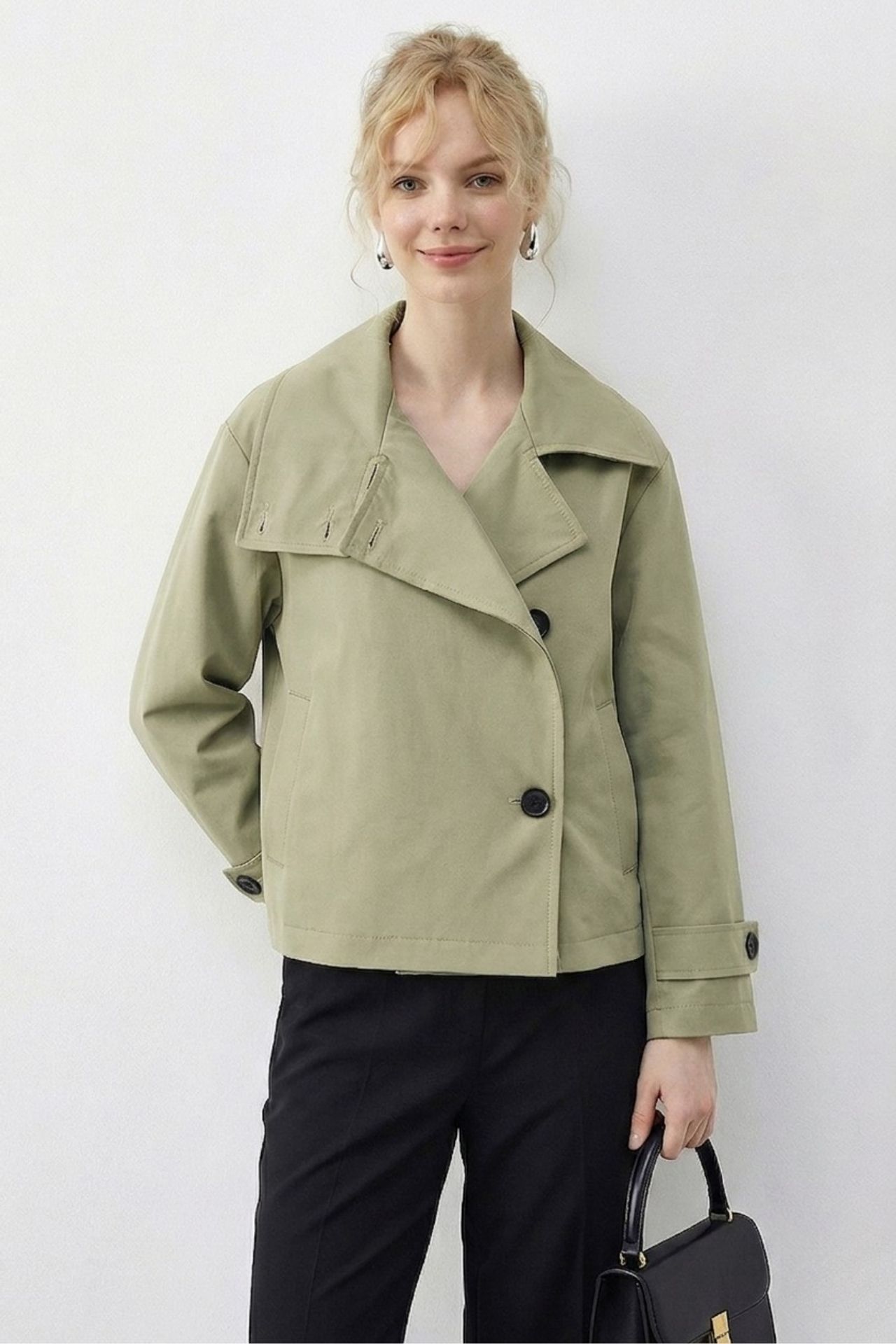 LUCCI Short Mandarin Collar Trench Coat 6