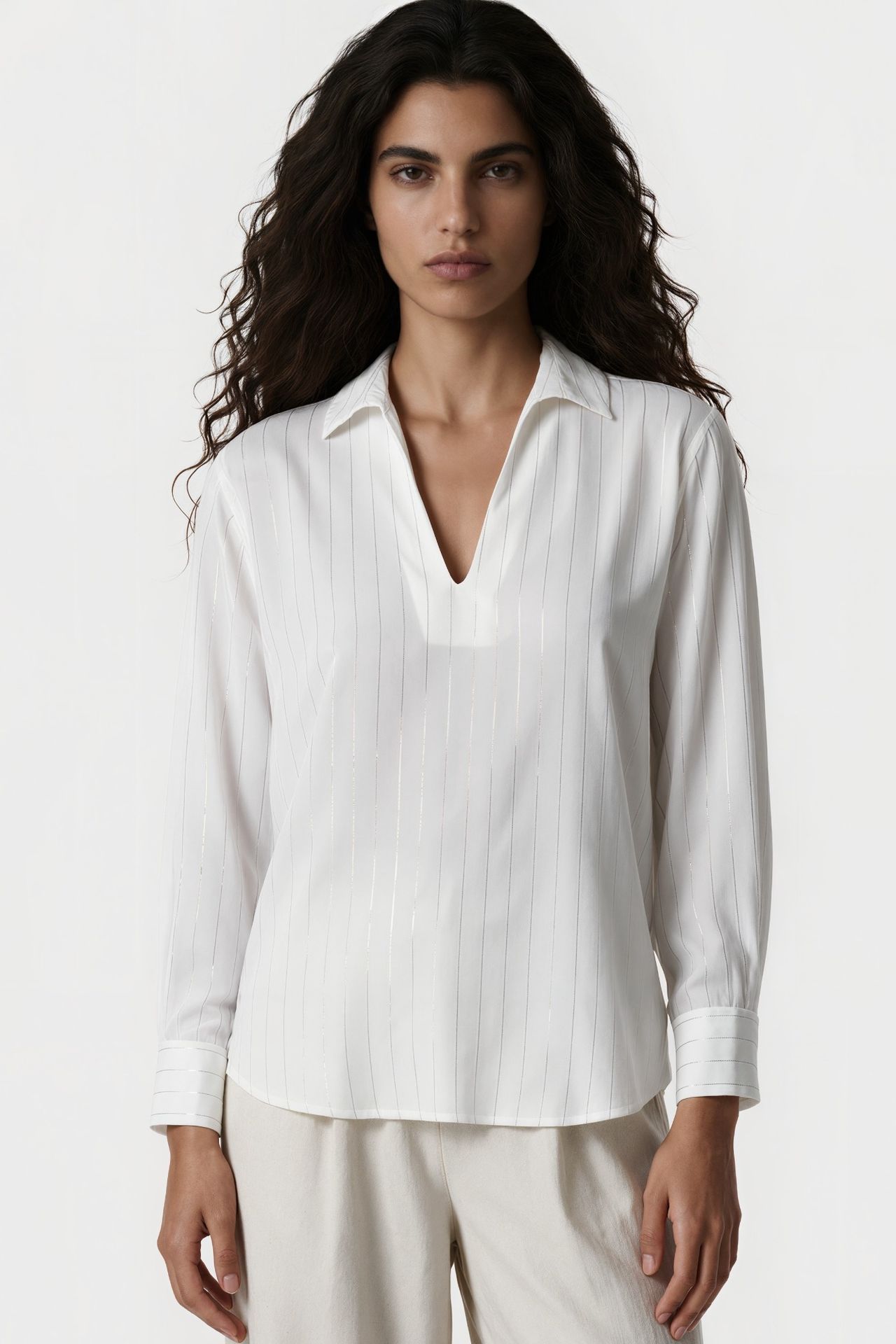 MSN Women's Striped V-Neck Blouse 4