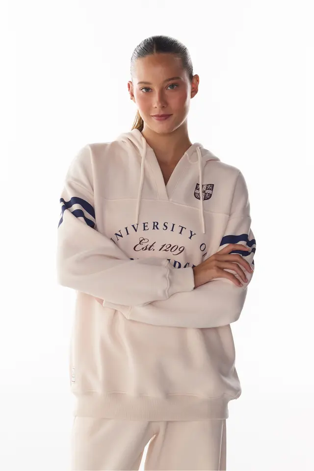 PENTI Cambridge Printed V-Neck Hooded Sweatshirt