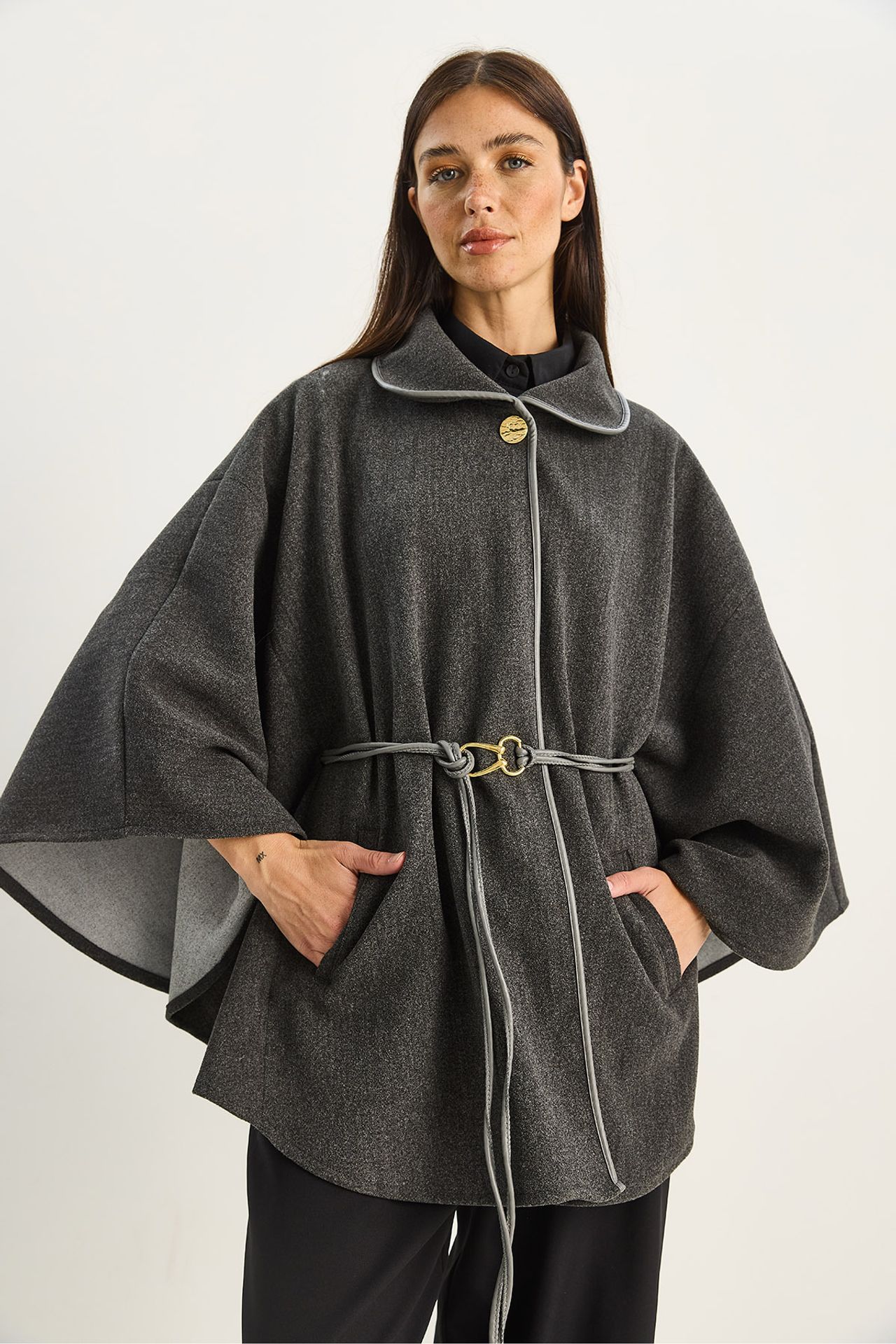 LUCCI Oversized Textured Wool Blend Overcoat with Jacket Collar 4