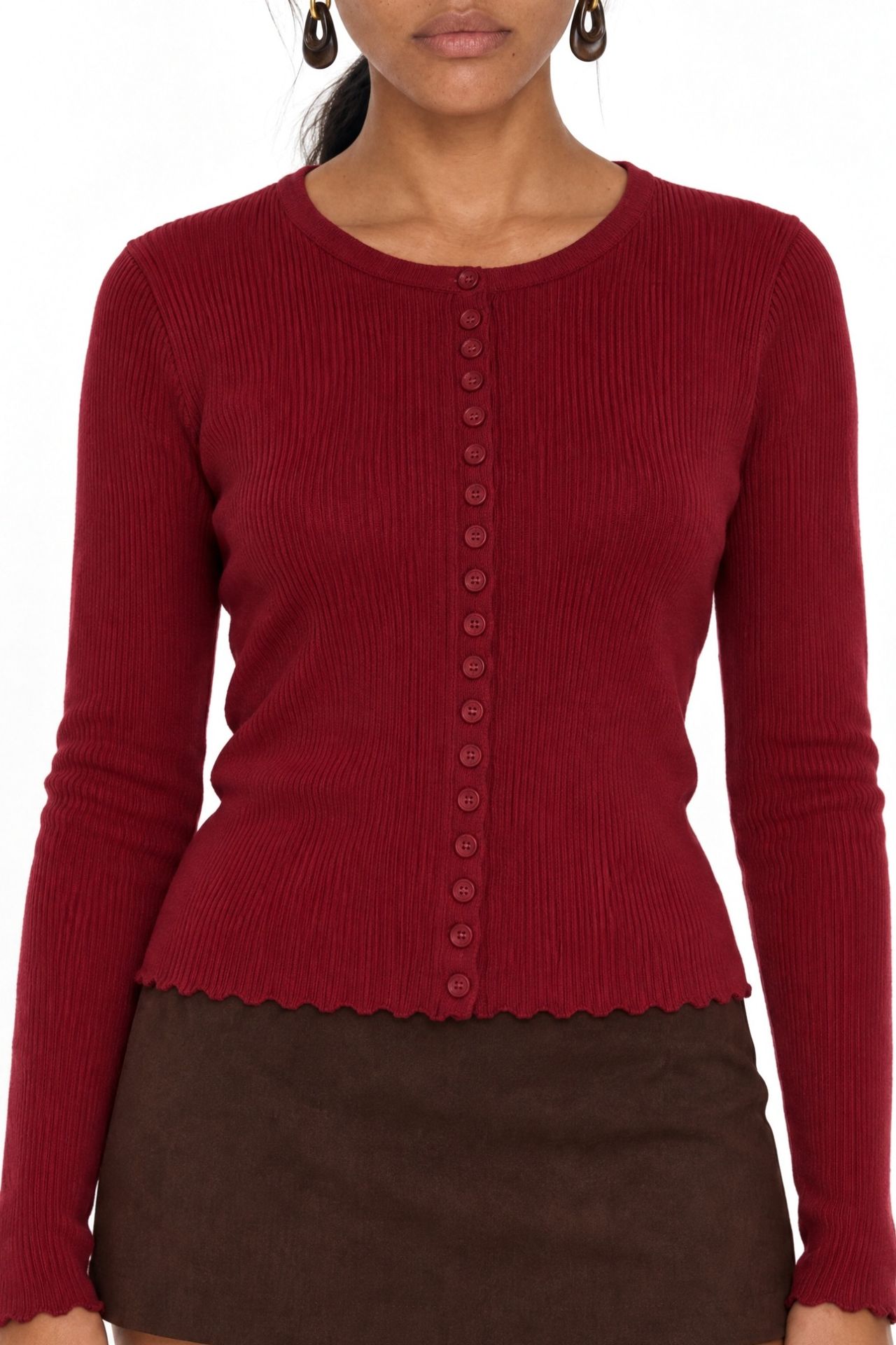 MIXRAY Ribbed Knit Buttoned Cardigan 3