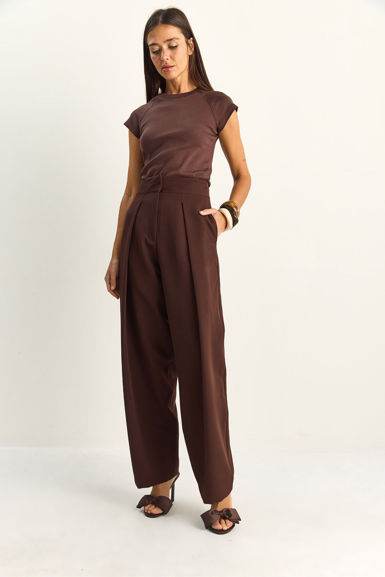 LUCCI High Waist Wide Leg Pants with Pleats 3