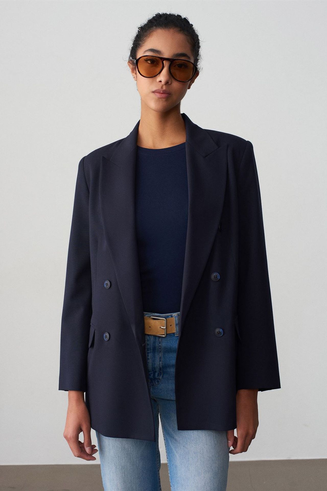 DILVIN Oversized Long Crepe Blazer Jacket 3