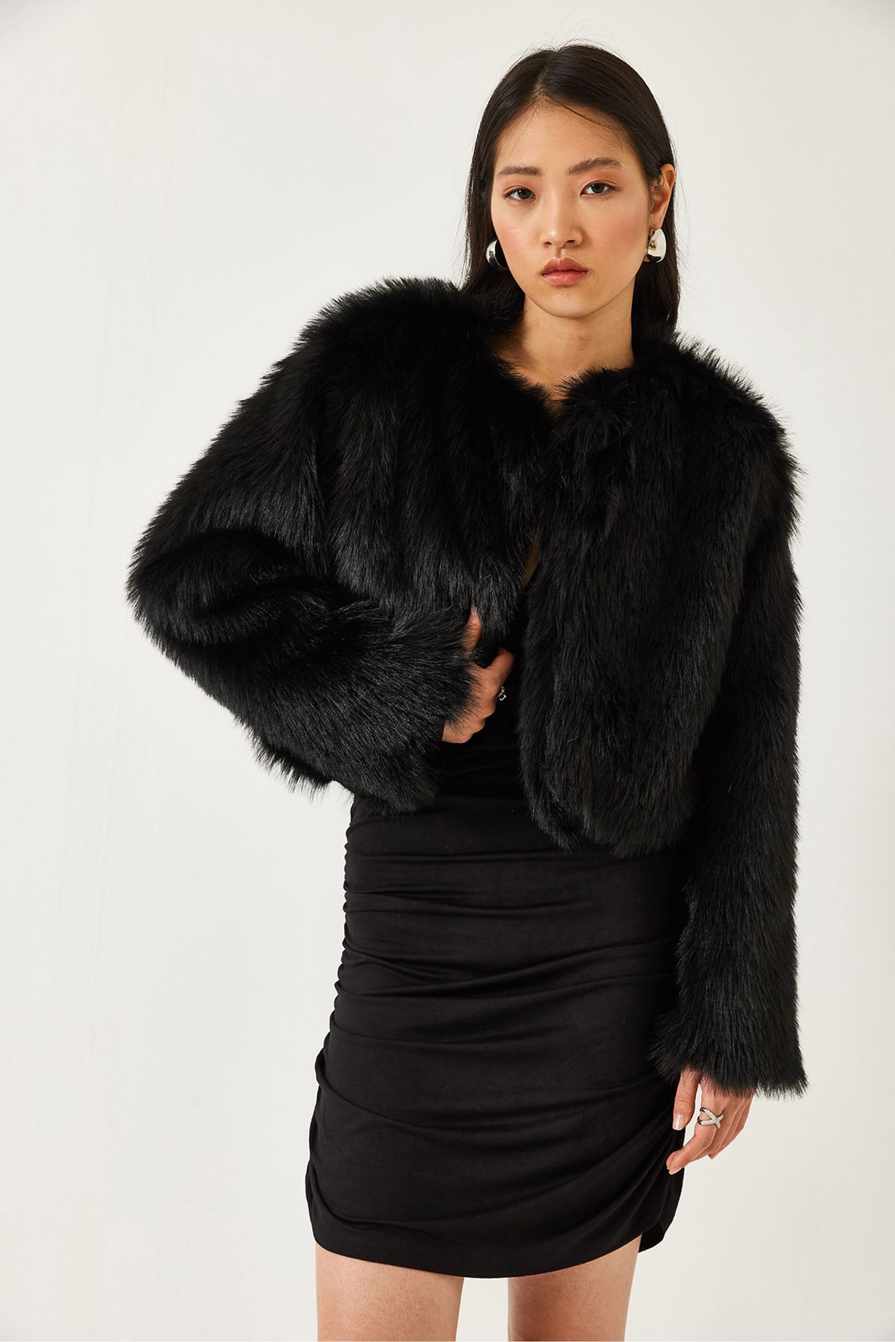 LUCCI Boxy Crop Faux Fur Coat 4