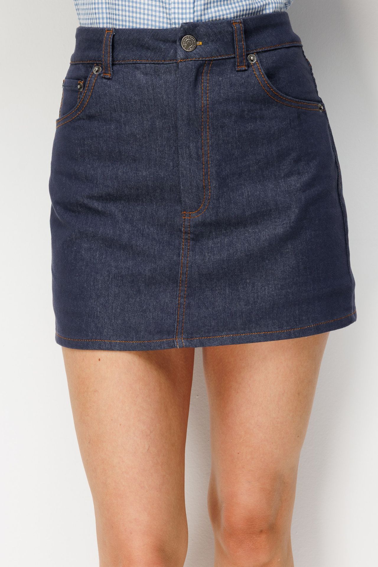 MIXRAY High Waist A-Line Denim Mini Skirt with Button Closure 5
