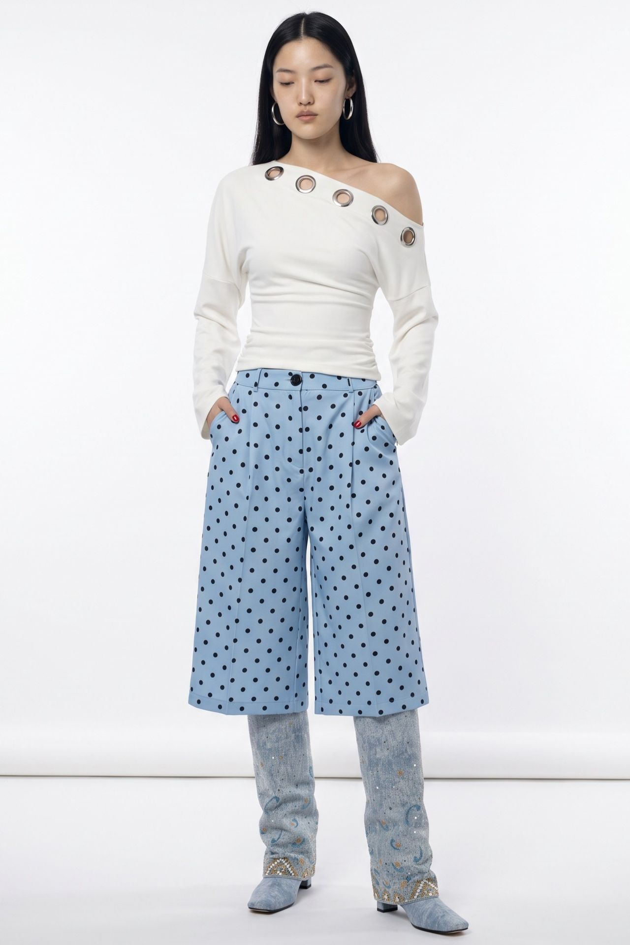 PUCKA High-Waist Polka Dot Capri Shorts