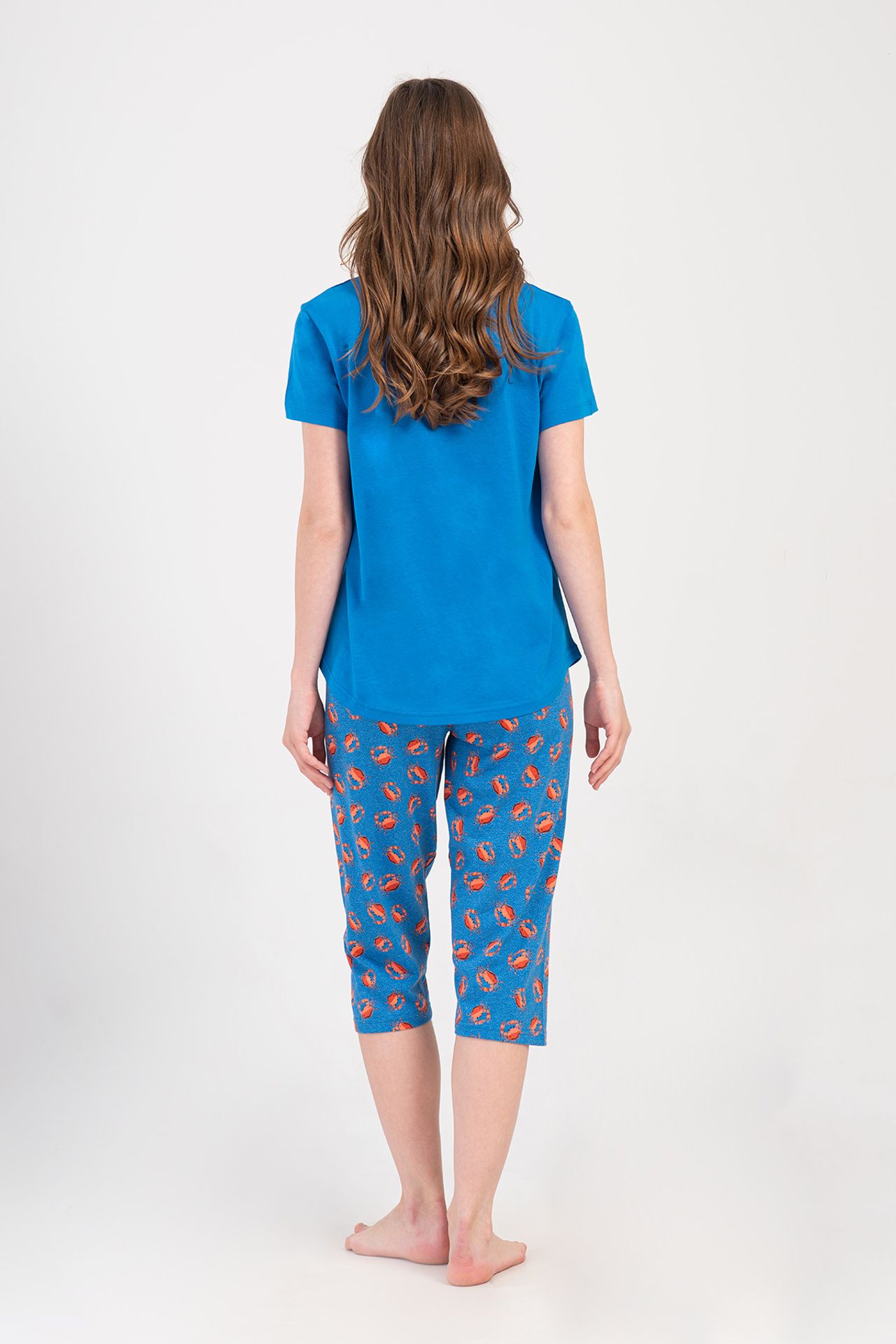 YAKE Bisiklet Yaka Capri Pijama Alt Üst Takım 4