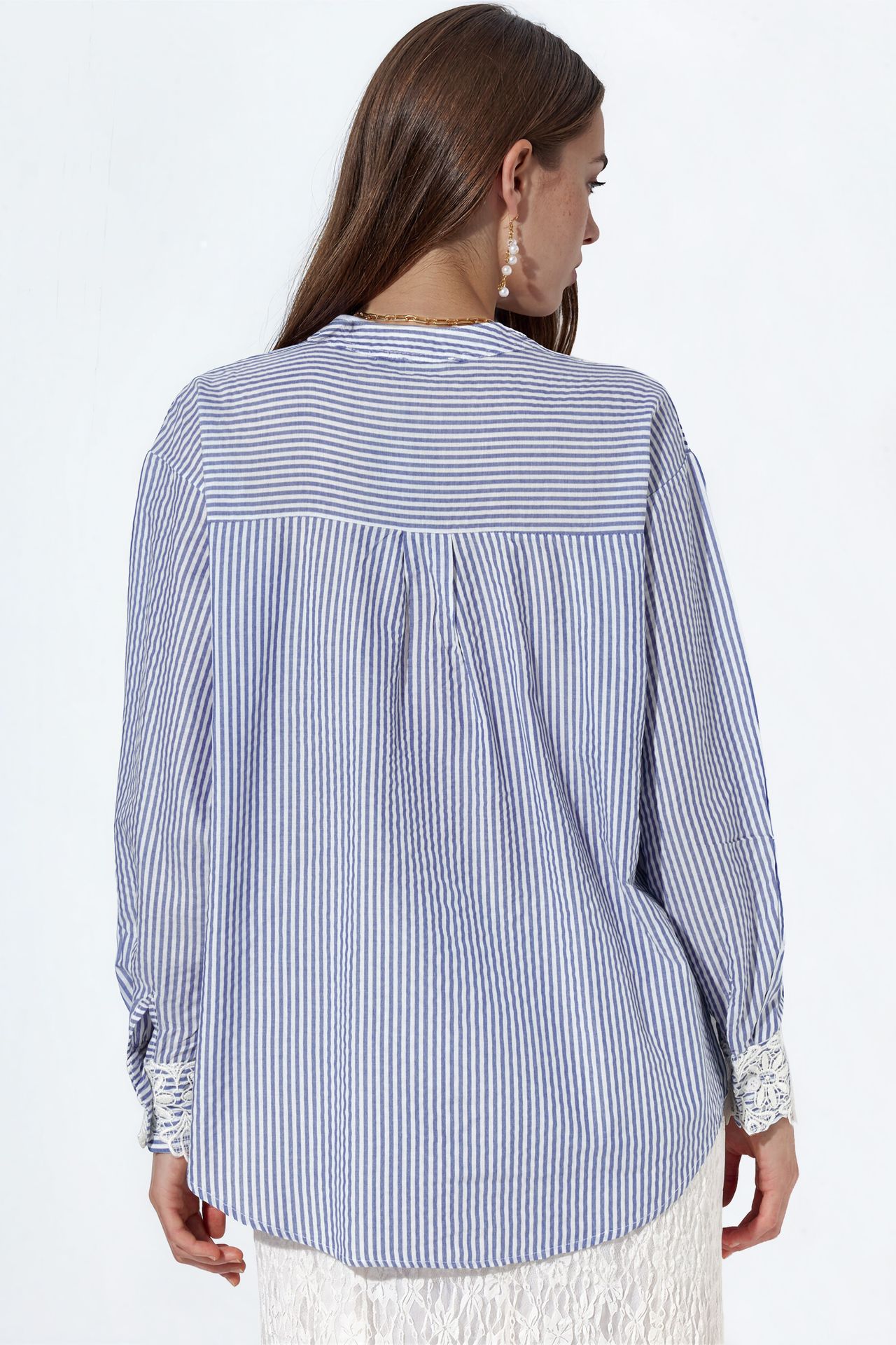 MSN Striped Woven Shirt-collar T-shirt 3