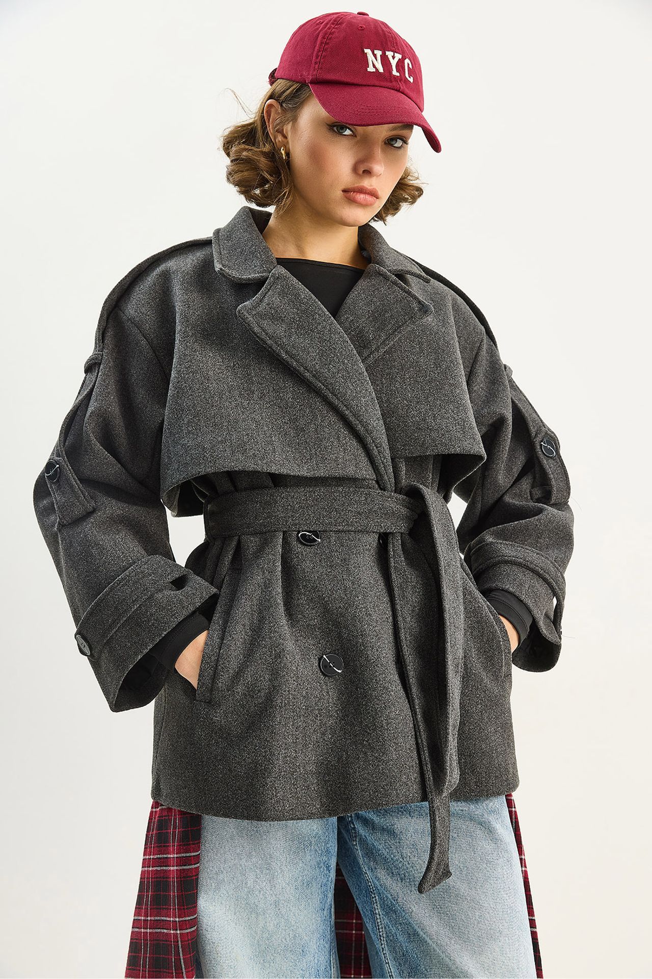 LUCCI Double Breasted Coat with Belt and Loops