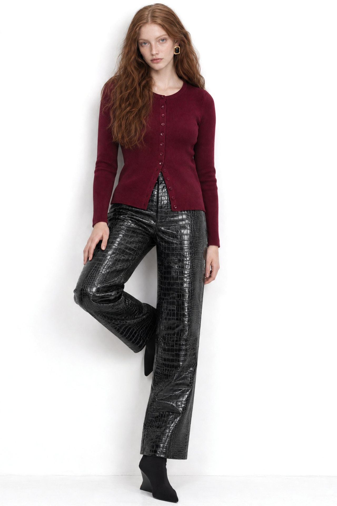Mixray Buttoned Slim Fit Ribbed Knit Cardigan 2