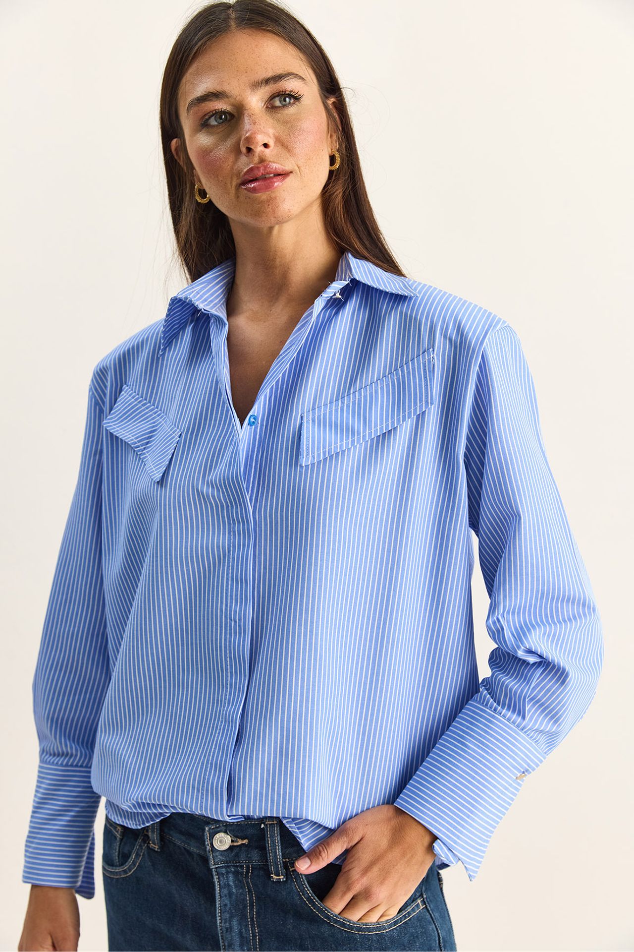 LUCCI Regular Fit Striped Button-Up Shirt with Pocket 3