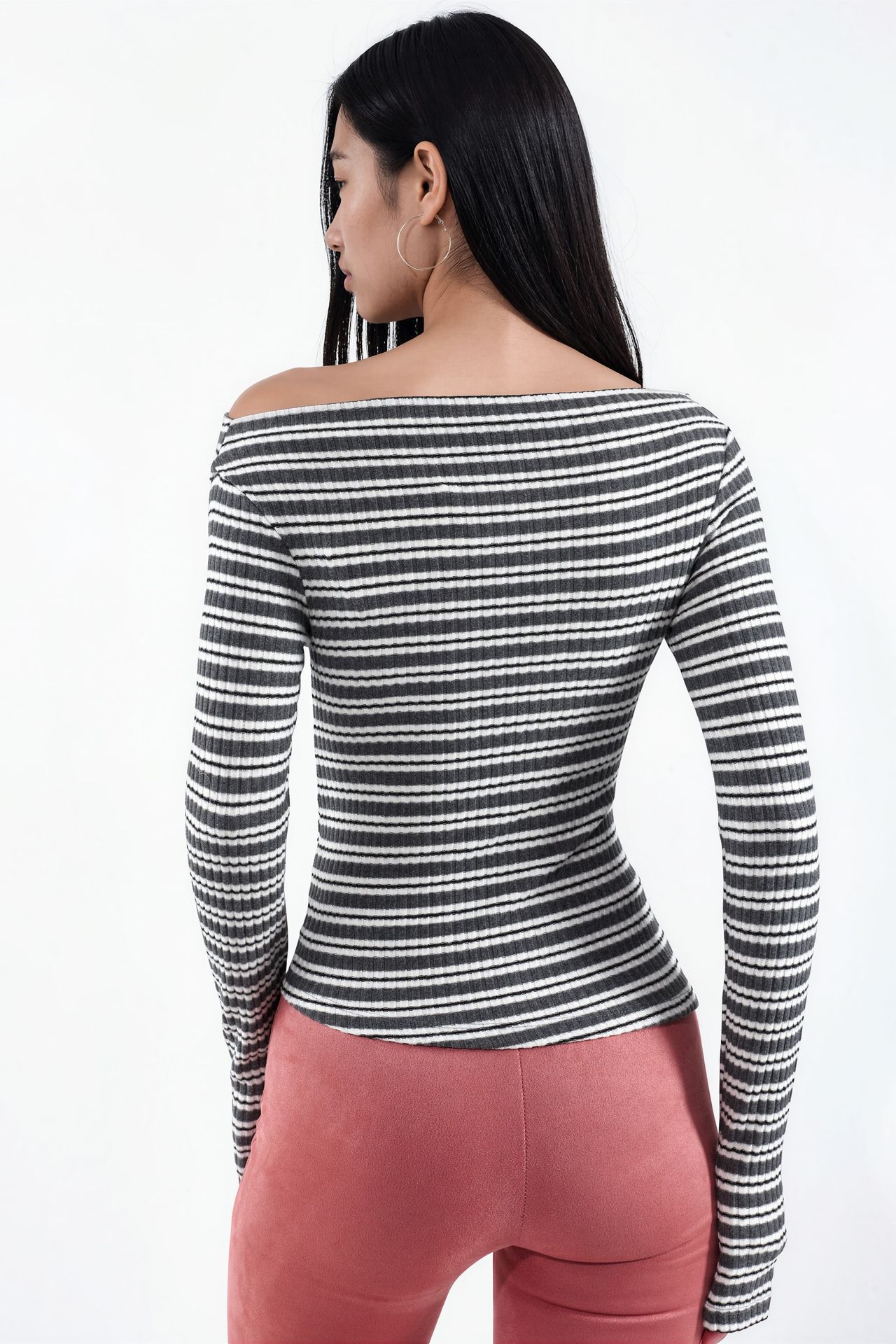 BUSEM Striped Ribbed Boat Neck Top 3
