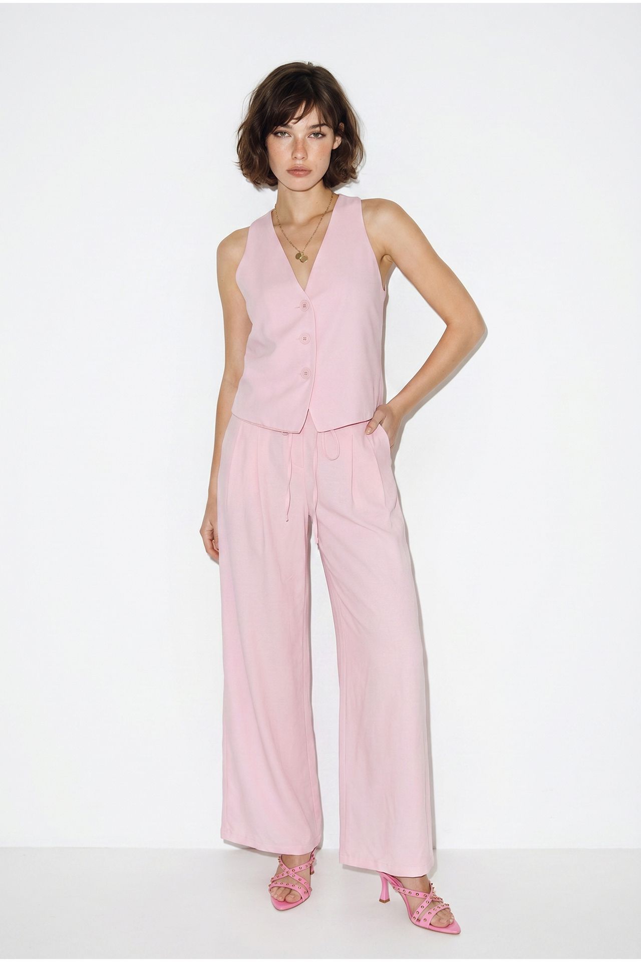 LUCCI Cotton Vest And Wide-Leg Trousers Set 3