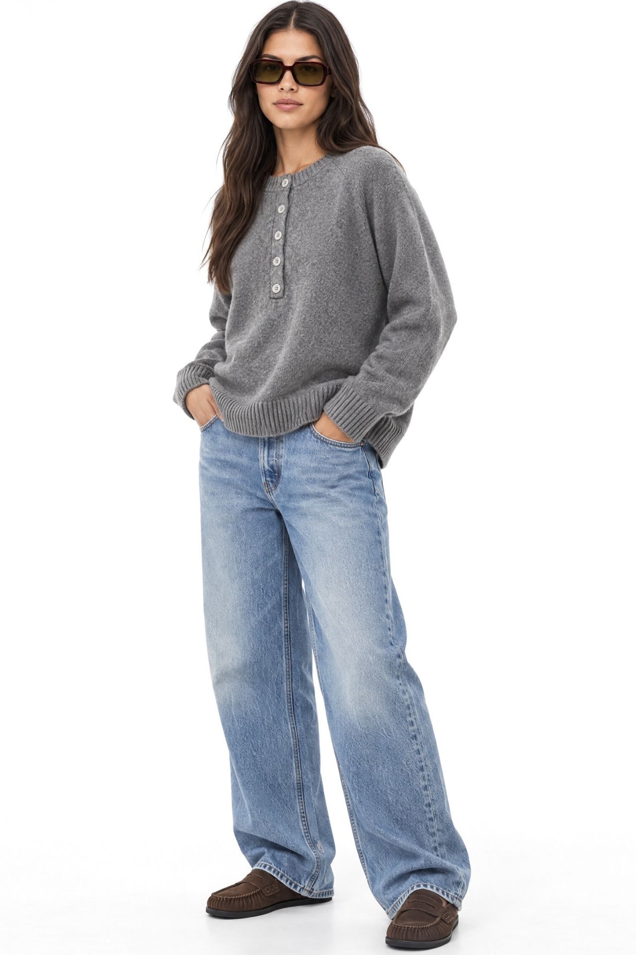 MIXRAY Women's Crew Neck Button Sweater 3