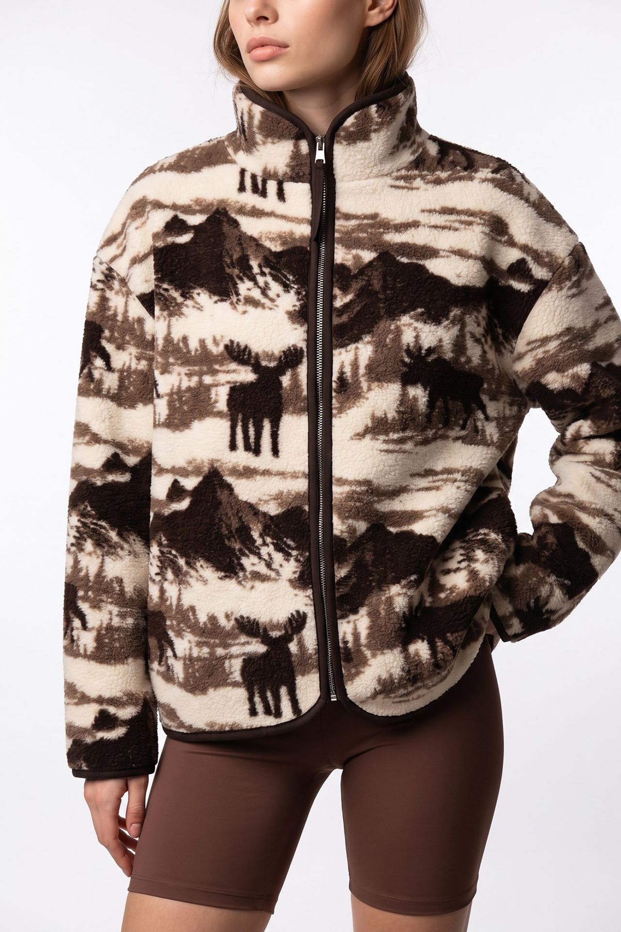 MIXRAY Kadın Geometrik Fermuarlı Yaka Sweatshirt 3