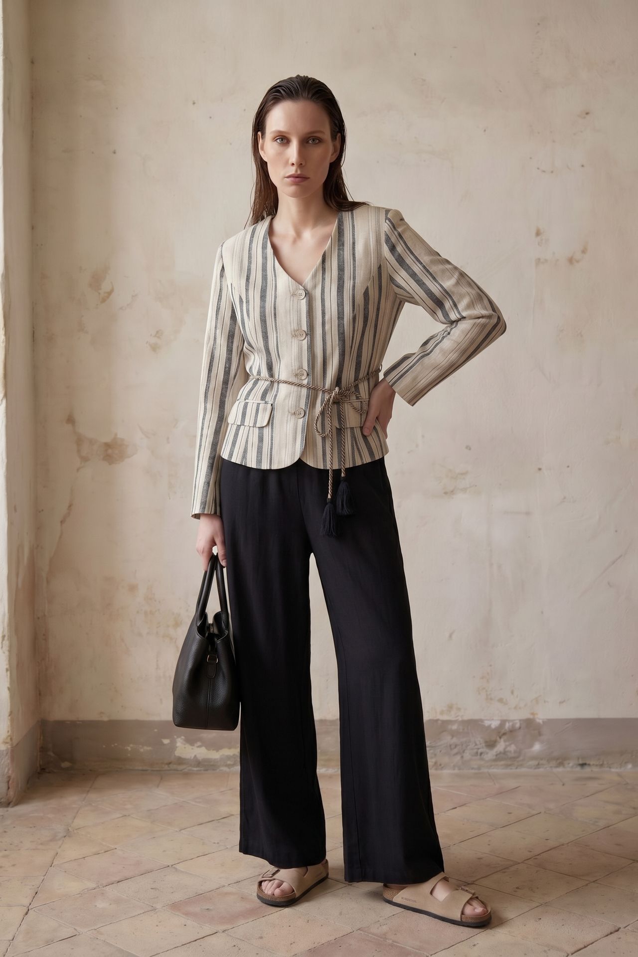 MY FASHION Striped belted poplin jacket 6
