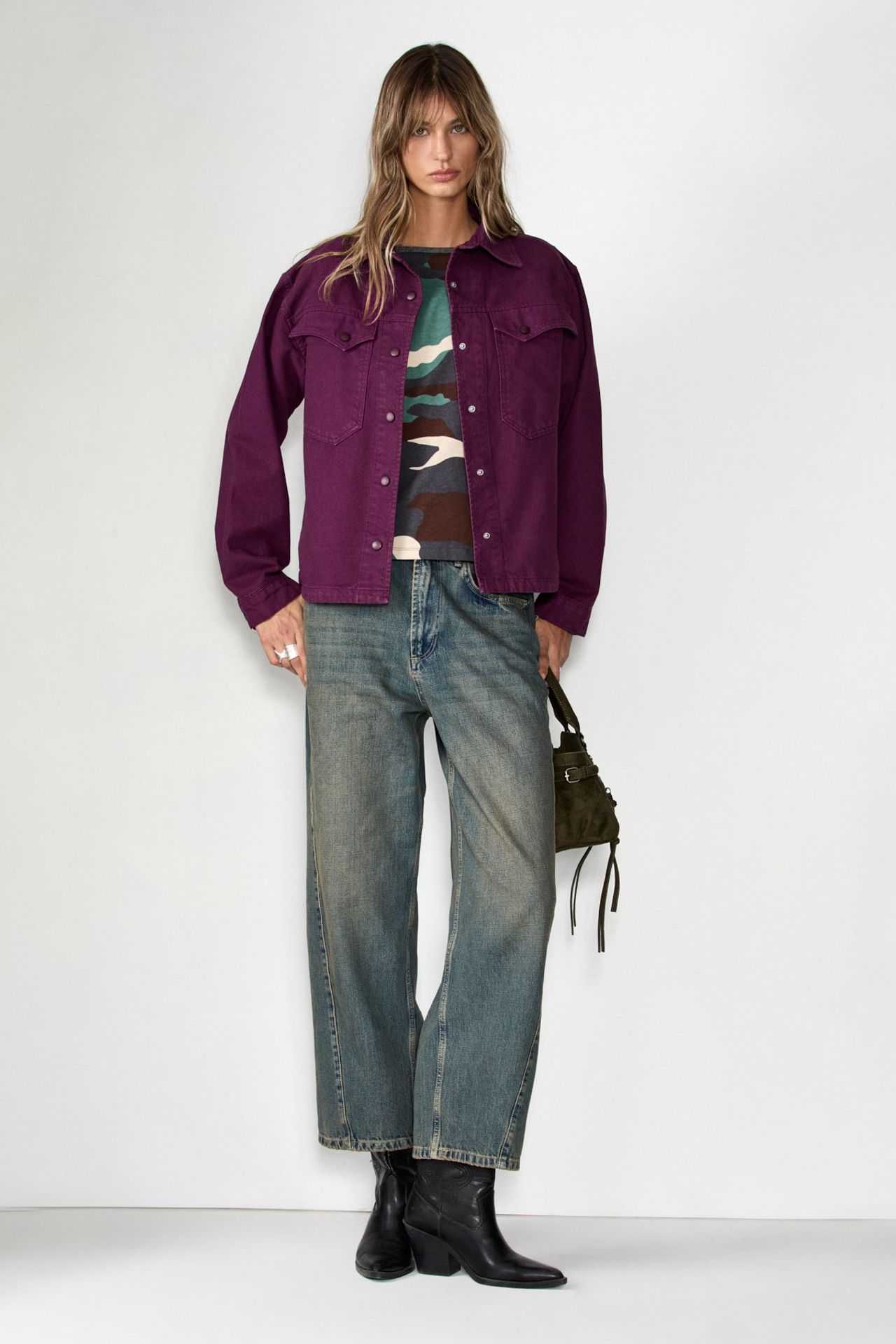 GRIMELANGE Shirt Collar Snap Jacket 2