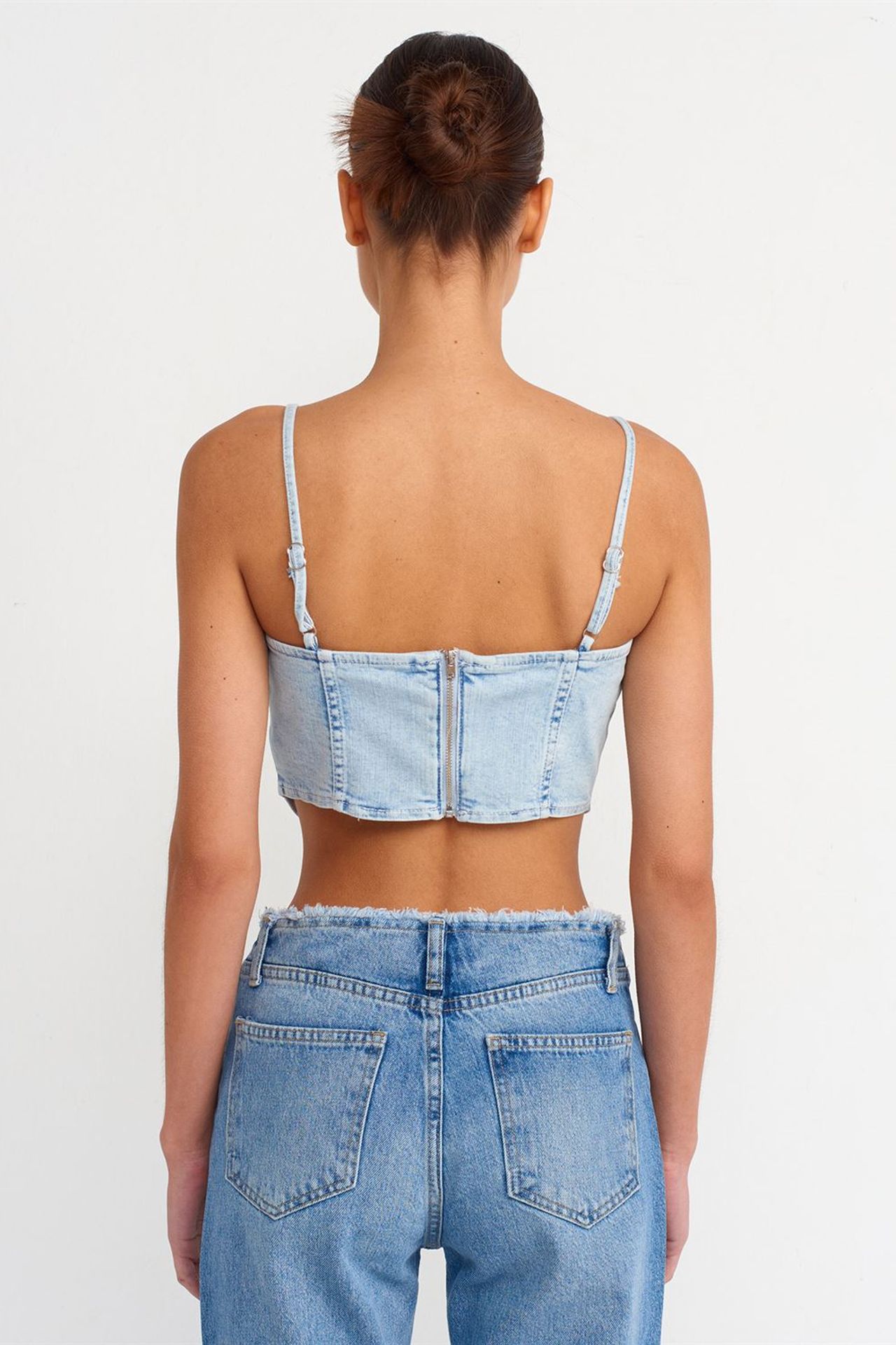 DILVIN Fitted Crop Denim Top With Square Neck 2