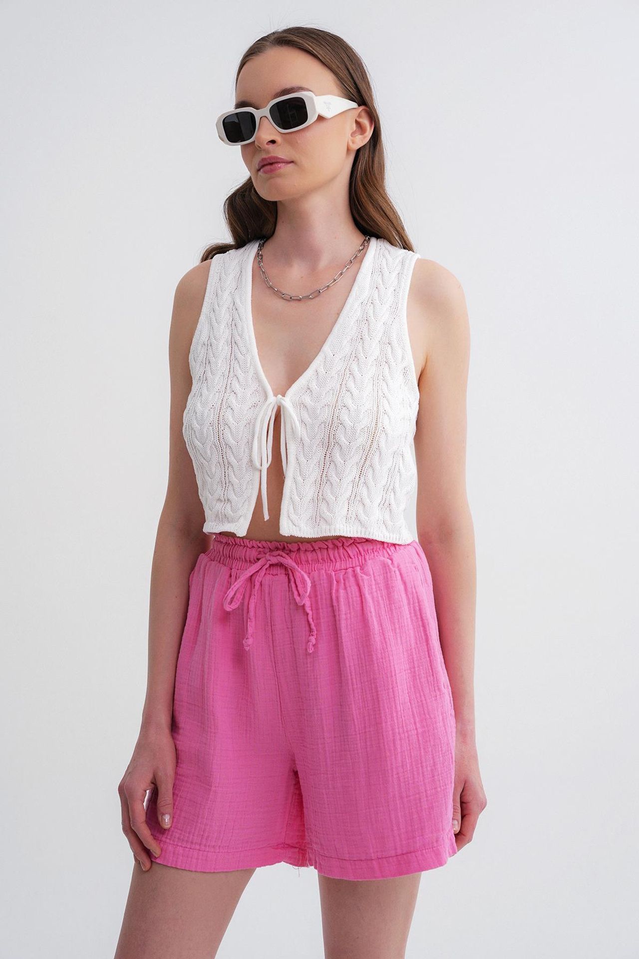 Mixray High-Waist Textured Wide-Leg Shorts