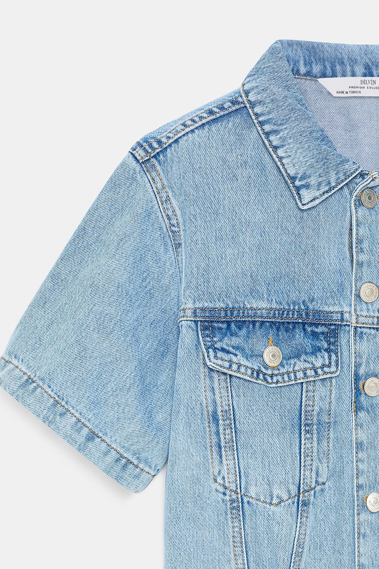 DILVIN Denim Dungaree Shorts With Shirt Collar 7