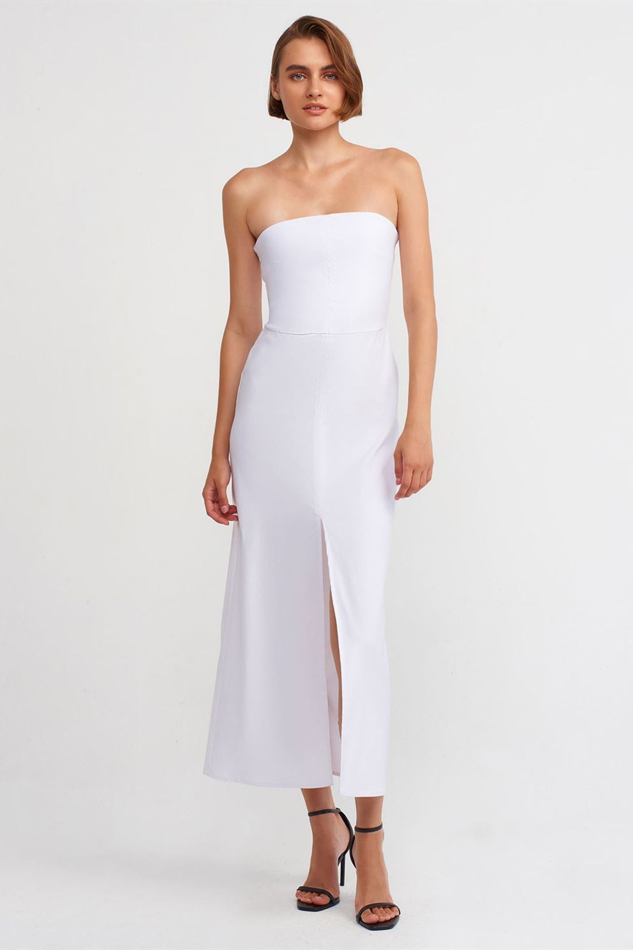 DILVIN Strapless Fitted Midi Dress With Slit 3