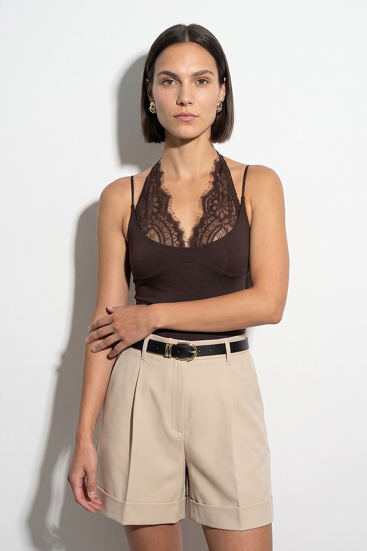DILVIN Embroidered Cut-out Sleeveless Bodysuit