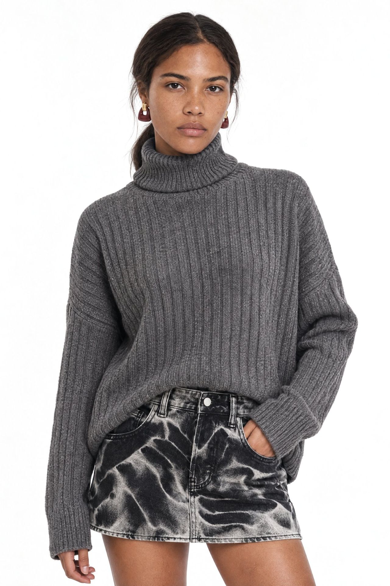 Mixray Oversize Ribbed Turtleneck Sweater 4